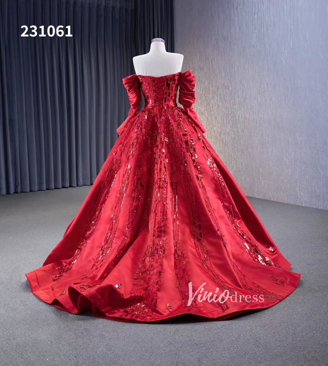 Red Off the Shoulder Sequin Quinceanera Dresses Long Sleeve Formal Gown 231061-Quinceanera Dresses 2025 -Viniodress-Red-Custom Size-