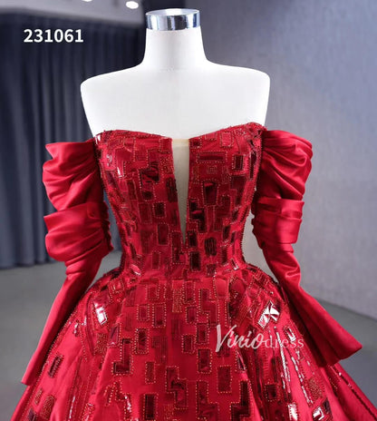 Red Off the Shoulder Sequin Quinceanera Dresses Long Sleeve Formal Gown 231061-Quinceanera Dresses 2025 -Viniodress-Red-Custom Size-