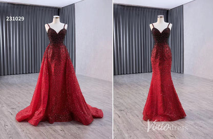 Red Ombre Beaded Wedding Dresses with Removable Overskirt Spaghetti Strap Pageant Dress 231029-Quinceanera Dresses 2025 -Viniodress-Red-Custom Size-