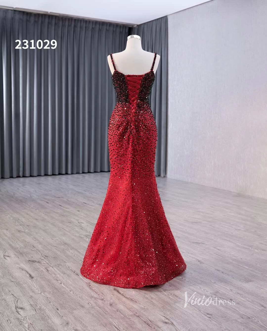 Red Ombre Beaded Wedding Dresses with Removable Overskirt Spaghetti Strap Pageant Dress 231029-Quinceanera Dresses 2025 -Viniodress-Red-Custom Size-