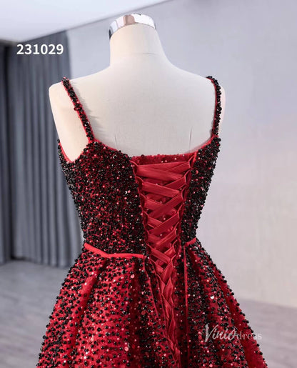 Red Ombre Beaded Wedding Dresses with Removable Overskirt Spaghetti Strap Pageant Dress 231029-Quinceanera Dresses 2025 -Viniodress-Red-Custom Size-