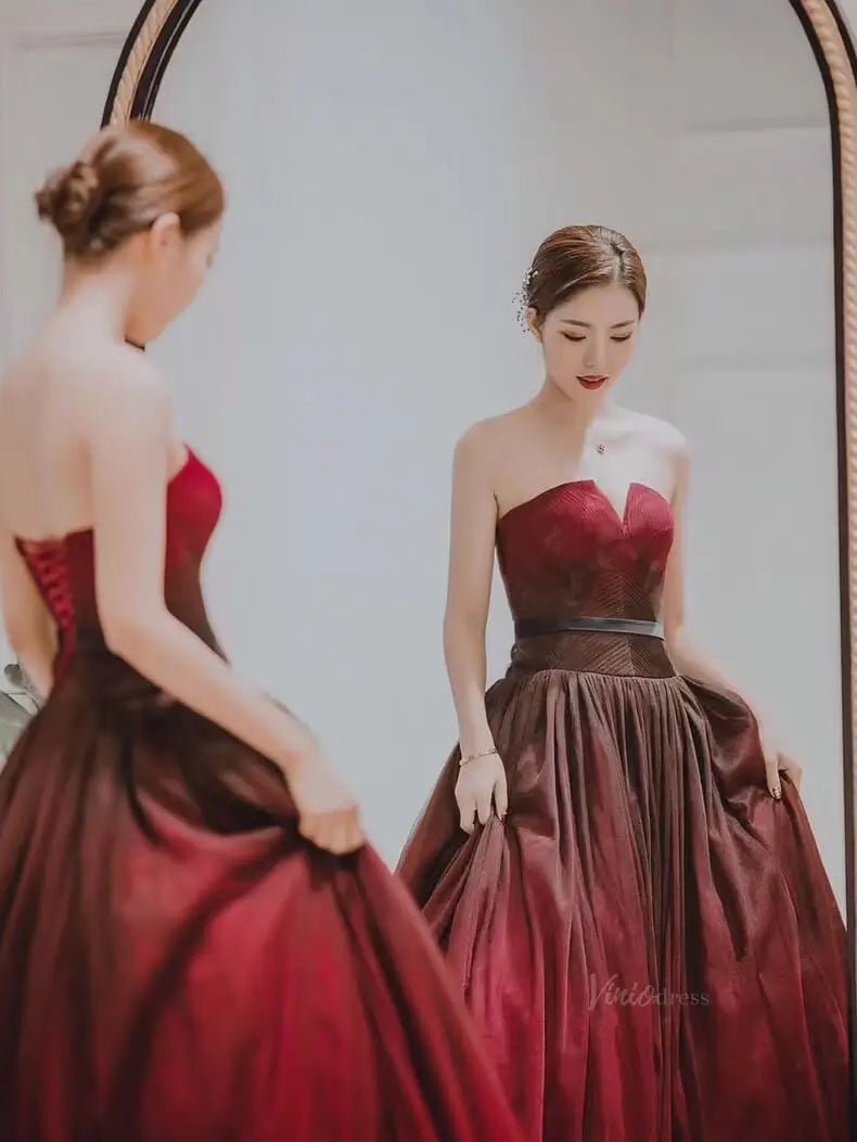 Red Ombre Tulle Prom Dresses Strapless Quinceanera Dresses SU052-prom dresses 2025 -Viniodress-Red-Custom Size-
