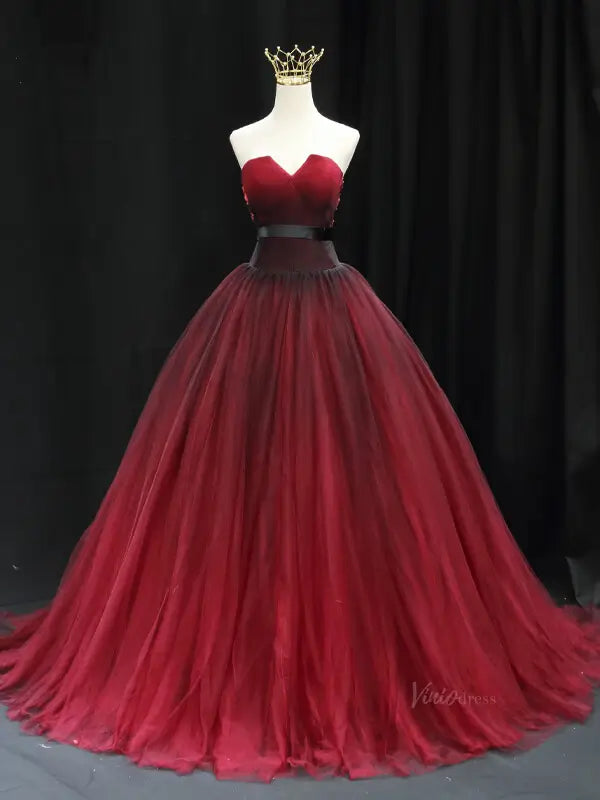 prom dresses 2025 Red Ombre Tulle Prom Dresses Strapless Quinceanera Dresses SU052-plus size wedding dresses Viniodress-Red-Custom Size-