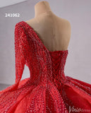 Red One Shoulder Overskirt Wedding Gown Beaded Lace Quinceanera Dress 241062-Quinceanera Dresses-Viniodress-Viniodress