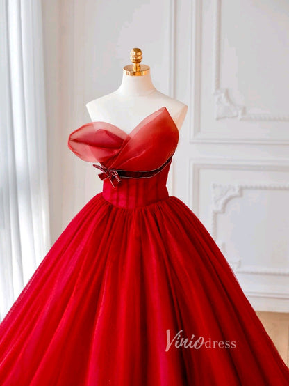 Red Organza Prom Dresses Strapless Evening Dress FD3221-prom dresses 2025 -Viniodress-Red-Custom Size-
