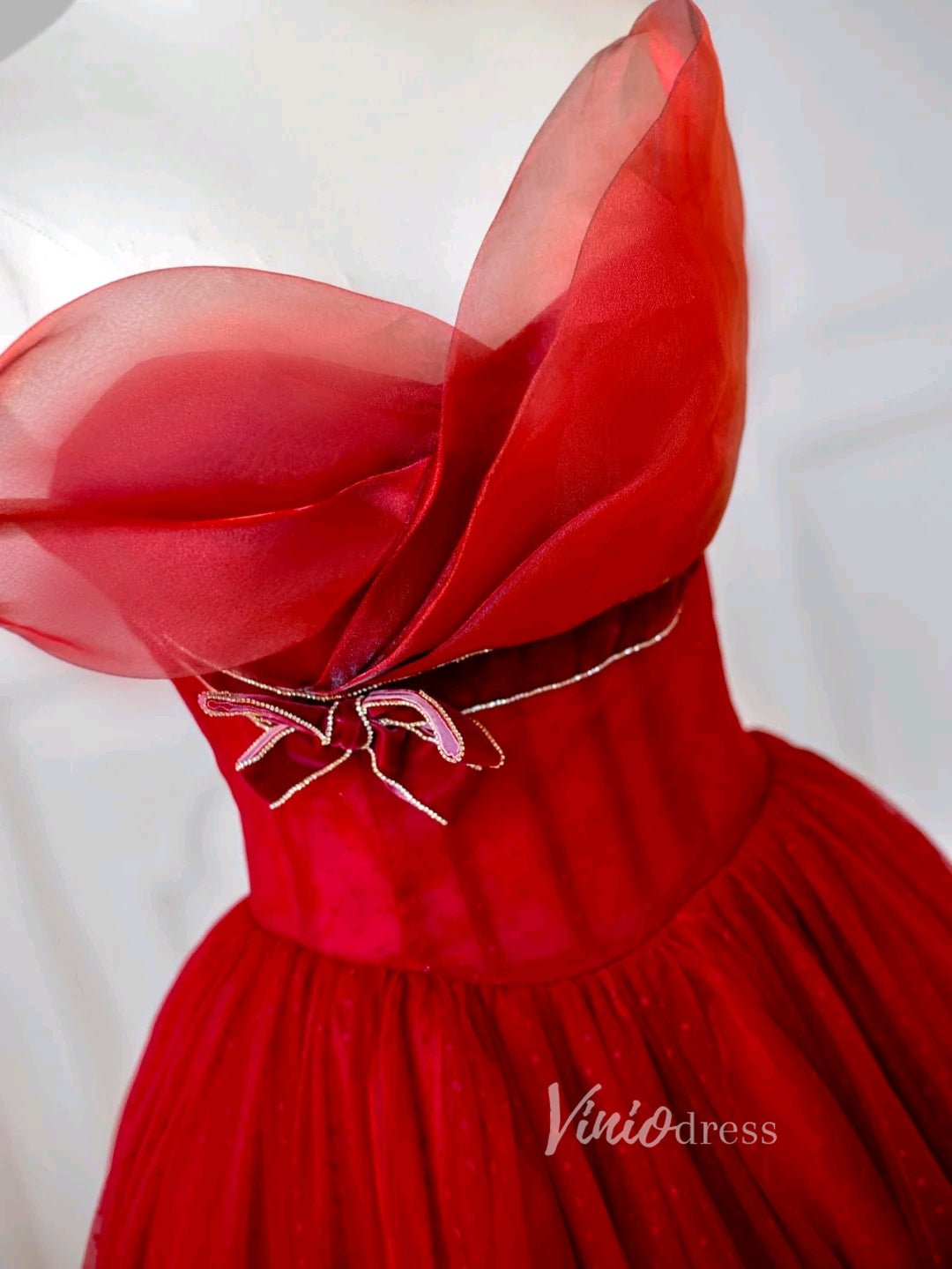 Red Organza Prom Dresses Strapless Evening Dress FD3221-prom dresses 2025 -Viniodress-Red-Custom Size-