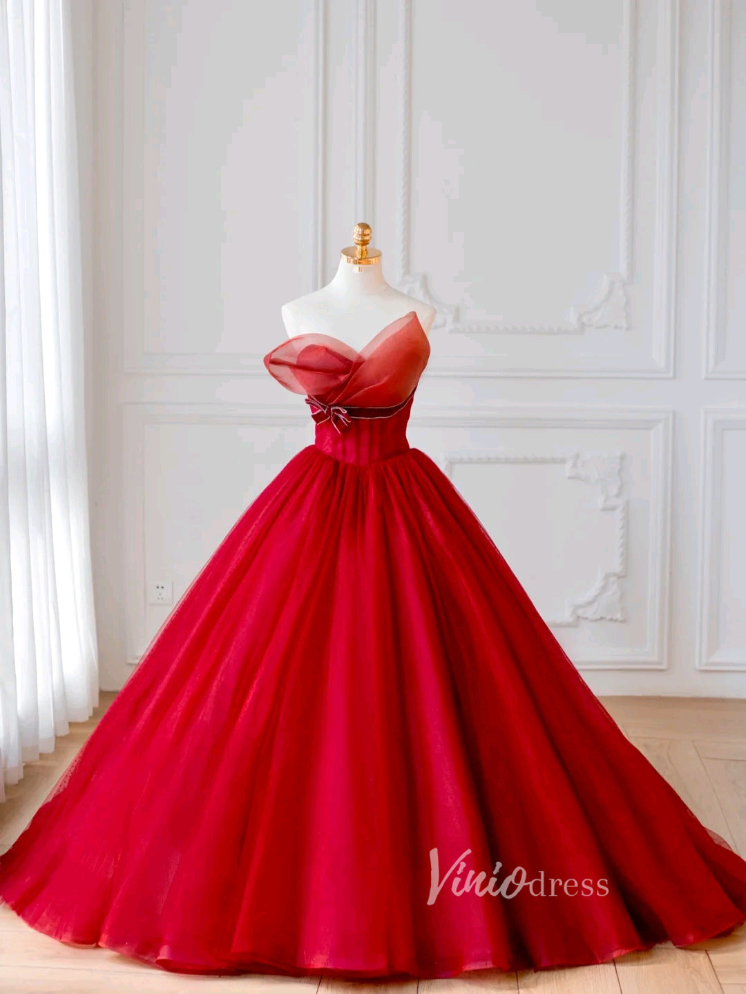 Prom Dress 2025 Red Organza Prom Dresses Strapless Evening Dress FD3221-unique prom dresses-Red-Custom Size-Viniodress