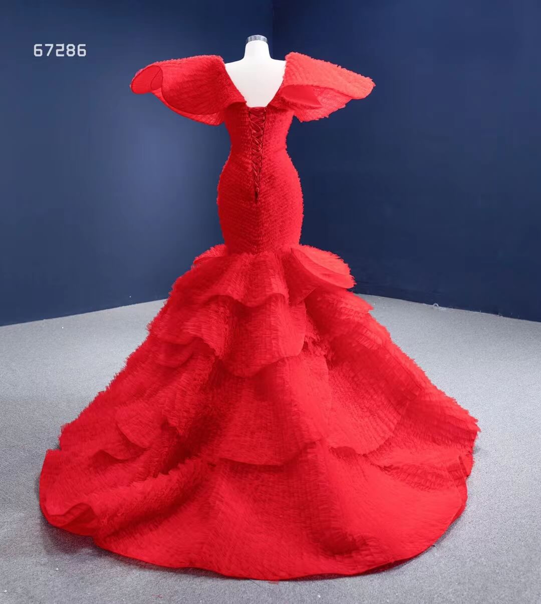 Red Petal Mermaid Pageant Dress Layered Ruffle Wedding Dress 67286 viniodress-prom dresses 2025 -Viniodress-Red-Custom Size-