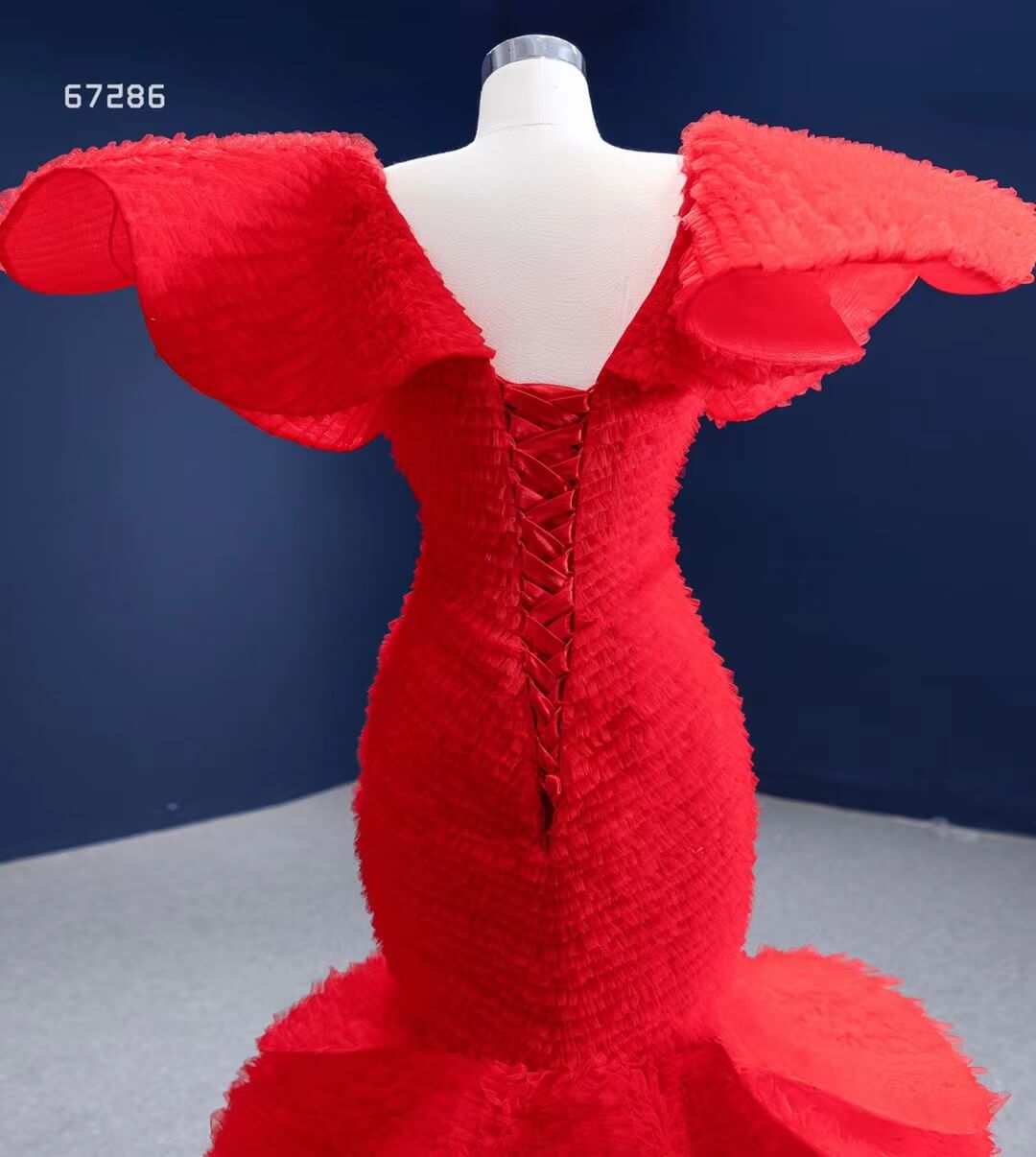 Red Petal Mermaid Pageant Dress Layered Ruffle Wedding Dress 67286 viniodress-prom dresses 2025 -Viniodress-Red-Custom Size-