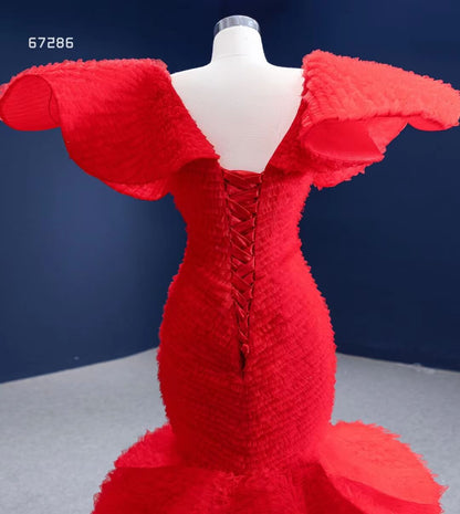 Red Petal Mermaid Pageant Dress Layered Ruffle Wedding Dress 67286 viniodress-prom dresses 2025 -Viniodress-Red-Custom Size-