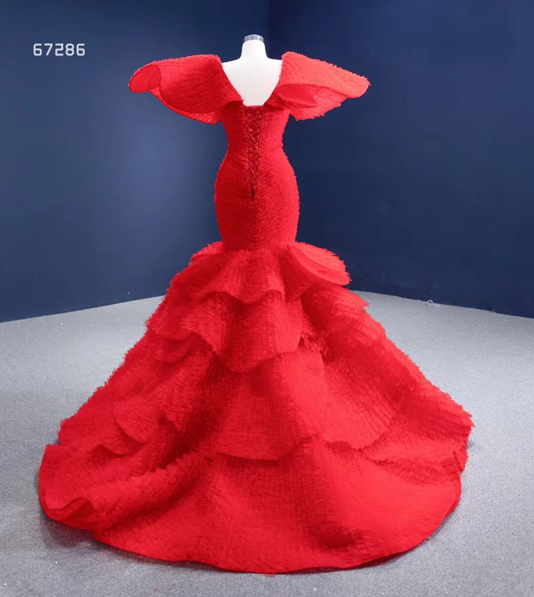 Prom Dress 2025 Red Petal Mermaid Pageant Dress Layered Ruffle Wedding Dress 67286 viniodress-unique prom dresses-Red-Custom Size-Viniodress