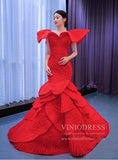 Red Petal Mermaid Pageant Dress Layered Ruffle Wedding Dress 67286 viniodress