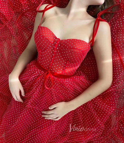 Red Polka Dot Prom Dress with Pockets Maxi Dress FD1610-prom dresses 2025 -Viniodress-Red-Custom Size-