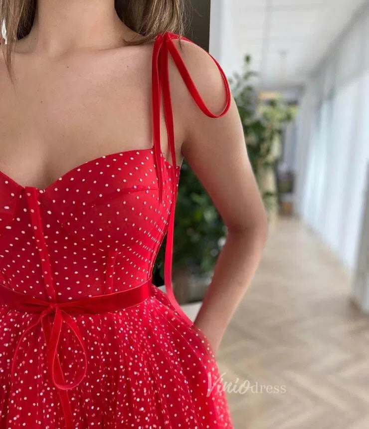 Red Polka Dot Prom Dress with Pockets Maxi Dress FD1610-prom dresses 2025 -Viniodress-Red-Custom Size-