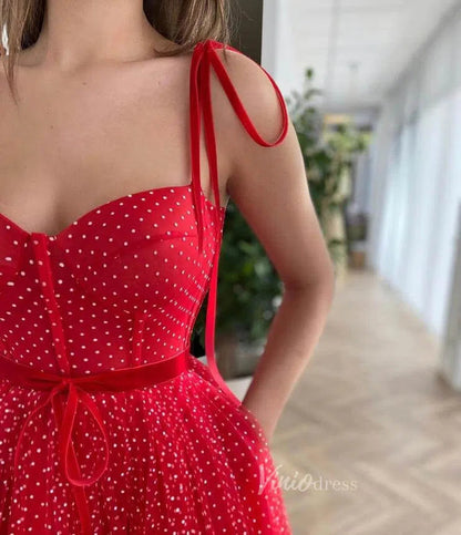 Red Polka Dot Prom Dress with Pockets Maxi Dress FD1610-prom dresses 2025 -Viniodress-Red-Custom Size-