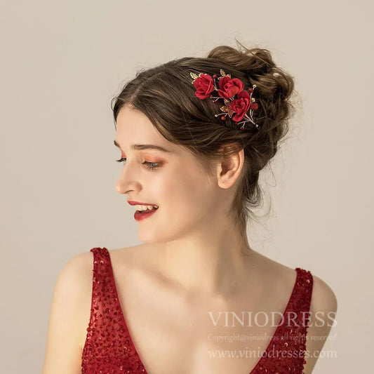 Red Rose Headpieces AC1111-Headpieces 2025 -Viniodress-1PCS-