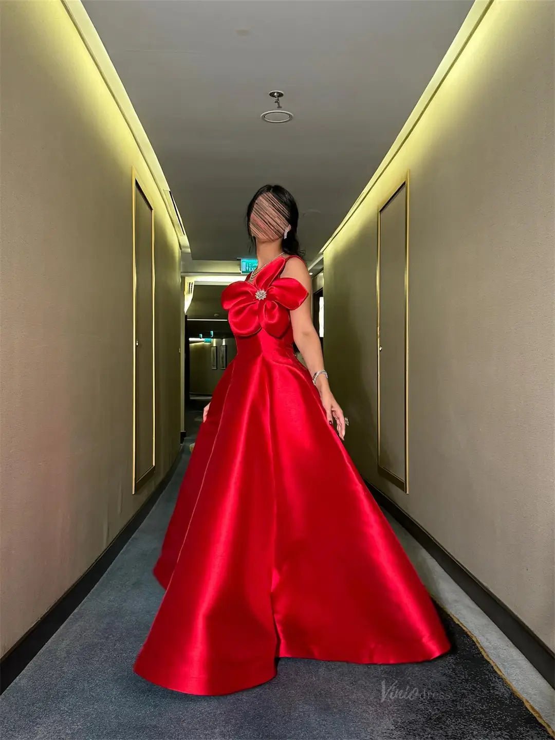 Red Satin A-Line Prom Dresses 2025 with Wide Strap & 3D Flower – FD5201-prom dresses 2025 -Viniodress-Red-Custom Size-