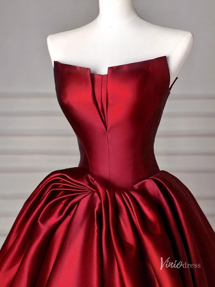 Red Satin Bow Tie Prom Ball Gown Strapless Quinceanera Dresses BG074-prom dresses 2025 -Viniodress-Red-Custom Size-