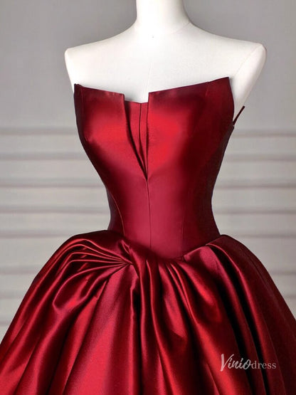 Red Satin Bow Tie Prom Ball Gown Strapless Quinceanera Dresses BG074-prom dresses 2025 -Viniodress-Red-Custom Size-