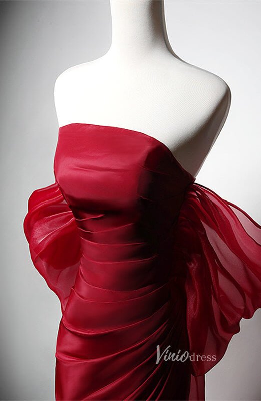 Red Satin Mermaid Prom Dresses with Slit Off the Shoulder Evening Dress AD1219-prom dresses 2025 -Viniodress-Red-Custom Size-