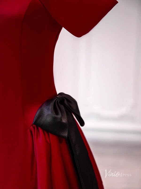 Red Satin Off the Shouler Prom Dresses Bow Tie Formal Gown BG084-prom dresses 2025 -Viniodress-Red-Custom Size-