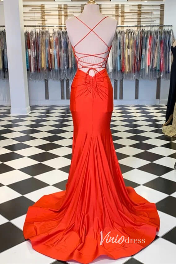 Red Satin Prom Dresses Mermaid Spaghetti Strap Formal Gown FD3287-prom dresses 2025 -Viniodress-Red-Custom Size-