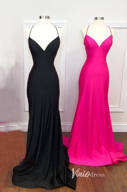 Red Satin Prom Dresses Mermaid Spaghetti Strap Formal Gown FD3287-prom dresses 2025 -Viniodress-Red-Custom Size-