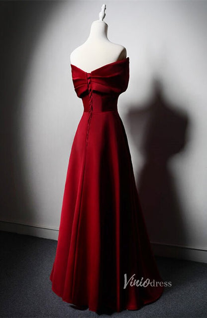 Red Satin Prom Dresses Off the Shoulder Formal Dress AD1222-prom dresses 2025 -Viniodress-Red-Custom Size-