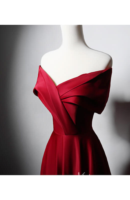 Red Satin Prom Dresses Off the Shoulder Formal Dress AD1222-prom dresses 2025 -Viniodress-Red-Custom Size-