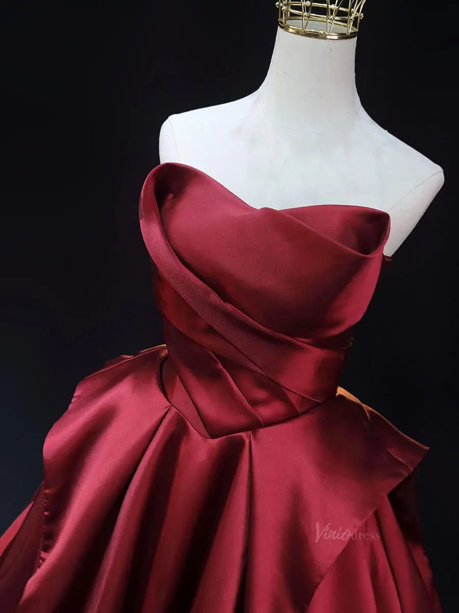 Red Satin Prom Dresses with Overskirt, Off the Shoulder, Quinceanera Dresses SU064-prom dresses 2025 -Viniodress-Red-Custom Size-