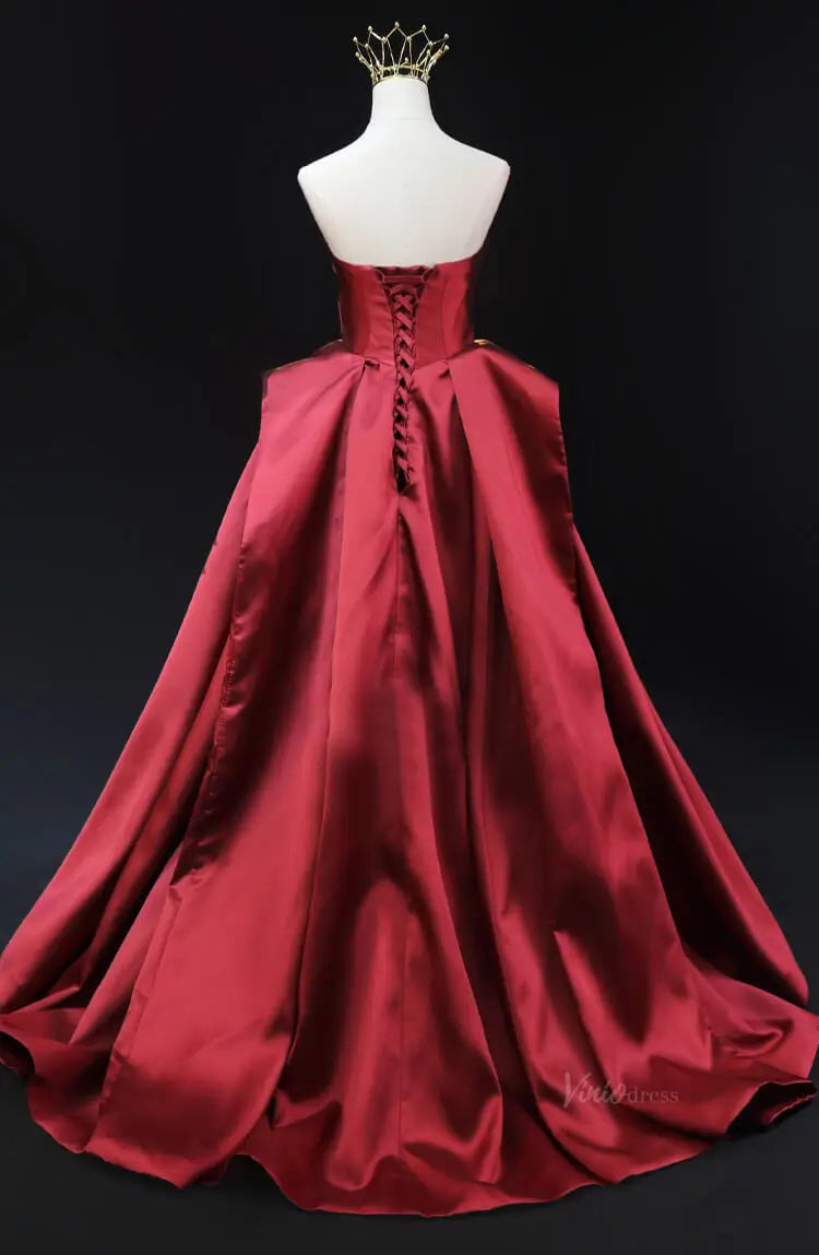 prom dresses 2025-to impress Red Satin Prom Dresses with Overskirt, Off the Shoulder, Quinceanera Dresses SU064-plus size wedding dresses Viniodress-Red-Custom Size-