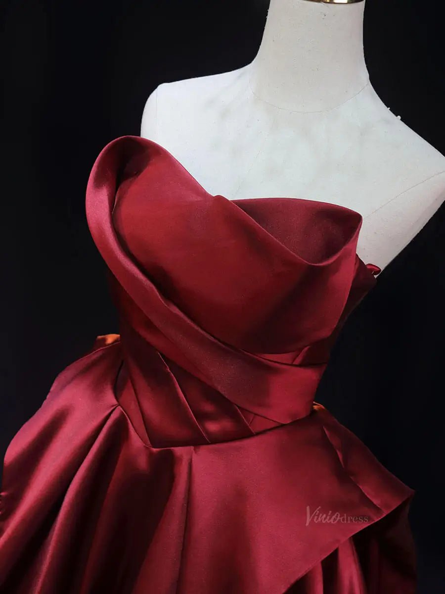 Red Satin Prom Dresses with Overskirt, Off the Shoulder, Quinceanera Dresses SU064 - Viniodressprom dressesRedCustom Size - Formal Dresses - Ball Gowns