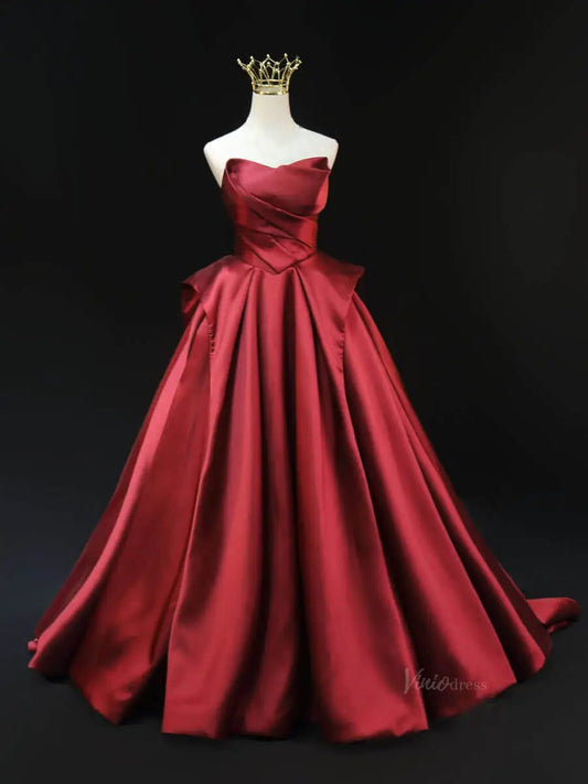 Red Satin Prom Dresses with Overskirt, Off the Shoulder, Quinceanera Dresses SU064 - Viniodressprom dressesRedCustom Size - Formal Dresses - Ball Gowns