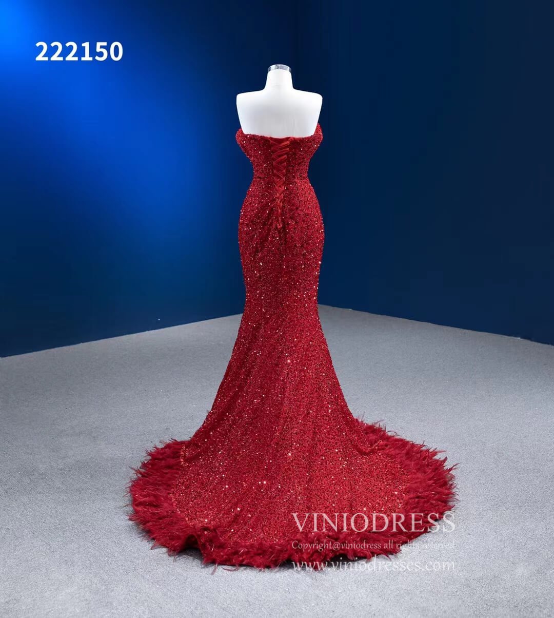 Red Sequin Pageant Dresses Strapless Mermaid Evening Gown 222150-prom dresses 2025 -Viniodress-Red-Custom Size-