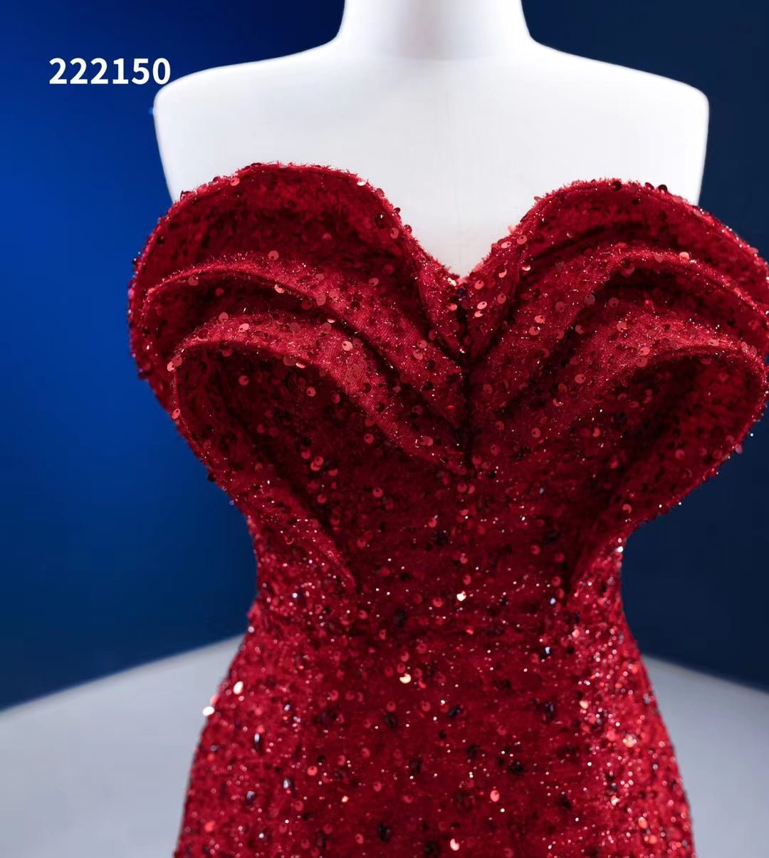 Red Sequin Pageant Dresses Strapless Mermaid Evening Gown 222150-prom dresses 2025 -Viniodress-Red-Custom Size-