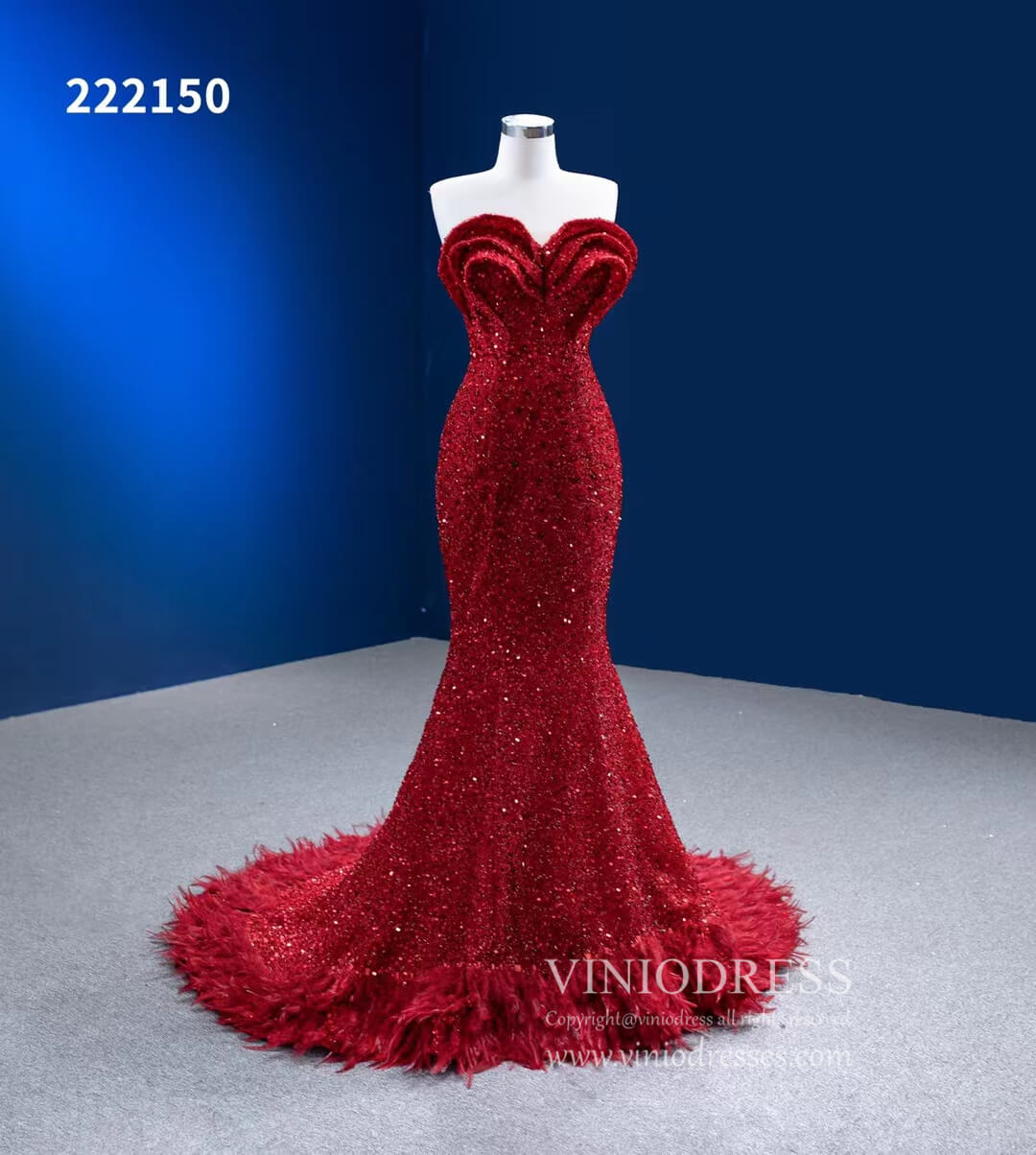 Red Sequin Pageant Dresses Strapless Mermaid Evening Gown 222150-prom dresses 2025 -Viniodress-Red-Custom Size-
