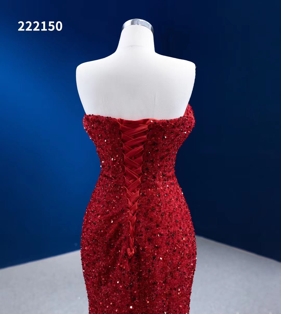 Red Sequin Pageant Dresses Strapless Mermaid Evening Gown 222150-prom dresses 2025 -Viniodress-Red-Custom Size-
