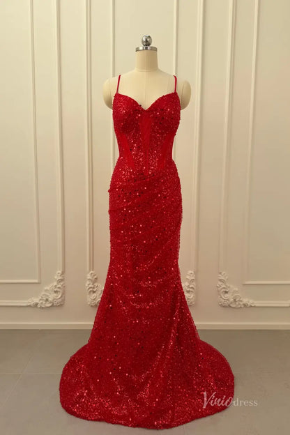 Red Sequin Prom Dress with Sweetheart Corset and Lace-Up Back – SS075 –  Viniodress