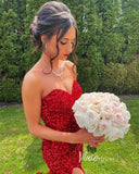 Red Sequin Prom Dresses with Slit Mermaid Strapless Evening Dress FD3311S-prom dresses-Viniodress-Viniodress