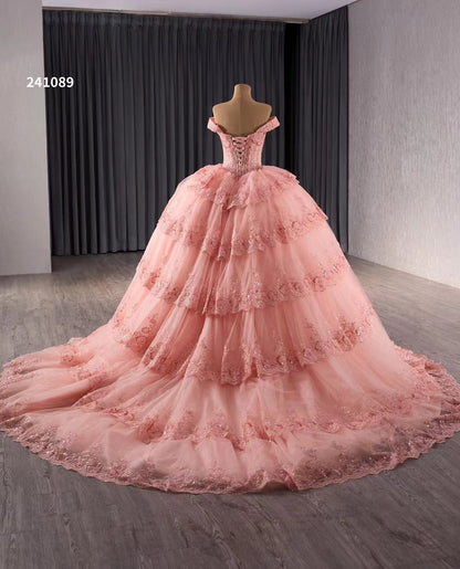 Red Sparkly Lace Applique Tiered Wedding Gowns Off the Shoulder Quince Dress 241089-Quinceanera Dresses 2025 -Viniodress-Red-Custom Size-