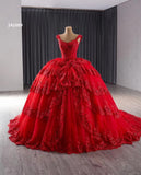 Red Sparkly Lace Applique Tiered Wedding Gowns Off the Shoulder Quince Dress 241089-Quinceanera Dresses-Viniodress-Viniodress