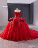 Red Sparkly Lace Applique Wedding Gown Overskirt Off the Shoulder Quinceanera Dress 241047-Quinceanera Dresses-Viniodress-Viniodress