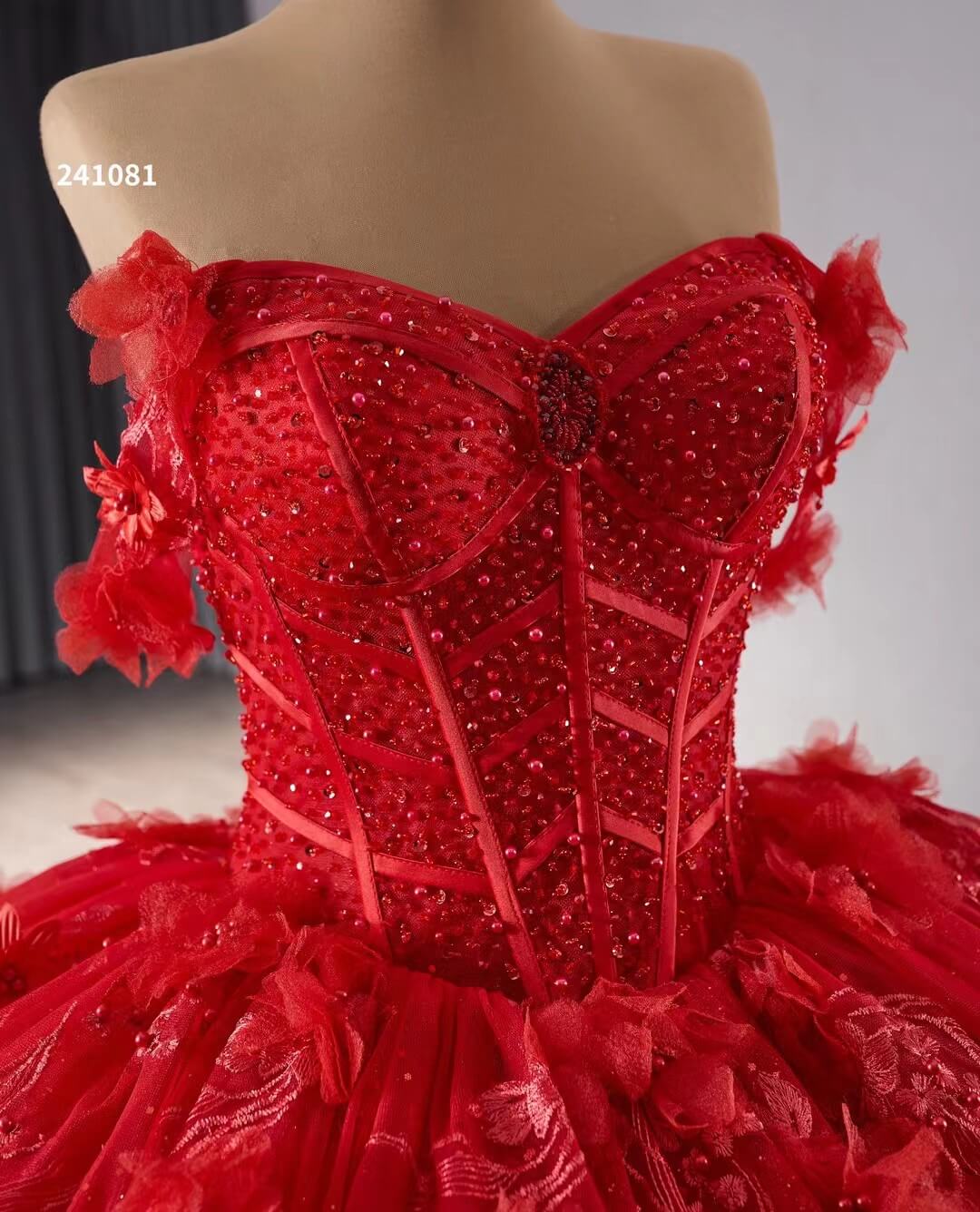 Red Sparkly Lace Applique Wedding Gowns Off the Shoulder Beaded Quince Dress 241081-Quinceanera Dresses 2025 -Viniodress-Red-Custom Size-