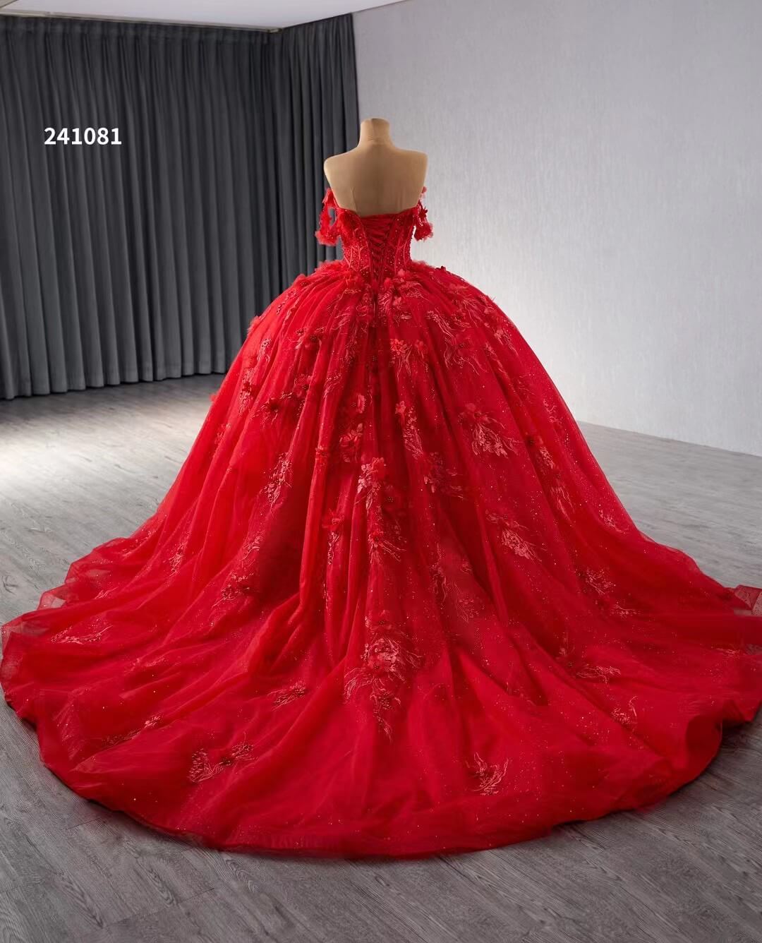 Red Sparkly Lace Applique Wedding Gowns Off the Shoulder Beaded Quince Dress 241081 - ViniodressQuinceanera DressesRedCustom Size - Formal Dresses - Ball Gowns