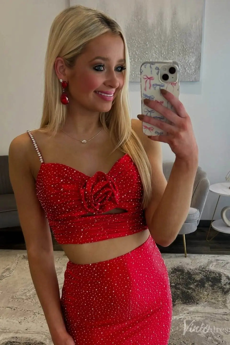 Red Sparkly Two Piece Prom Dress with High Slit SS161 Viniodress Red Sparkly Two Piece Prom Dress with High Slit SS161 Viniodress