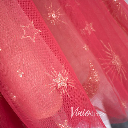 Red Starry Tulle Prom Dresses Off the Shoulder Evening Dress FD3451-prom dresses 2025 -Viniodress-Red-Custom Size-