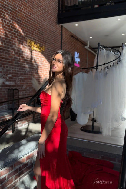 SS284 sparkly-prom dresses 2026-Viniodress-Red-Custom Size-