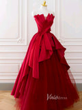 Prom Dress 2025 Red Strapless Prom Dresses Pleated Satin Evening Dress FD3217-unique prom dresses-Red-Custom Size-Viniodress