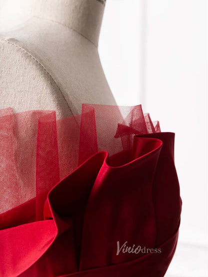 Red Strapless Prom Dresses Pleated Satin Formal Gown FD3238-prom dresses 2025 -Viniodress-Red-Custom Size-