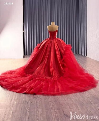 Red Strapless Quinceanera Dress with Lace Corset Bodice and Layered Tulle Skirt – Style 251014-Quinceanera Dresses 2025 -Viniodress-Red-Custom Size-